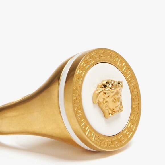 Versace Gold Color Metal Embellished Medusa Head Ring Sz 23 - Picture 1 of 4
